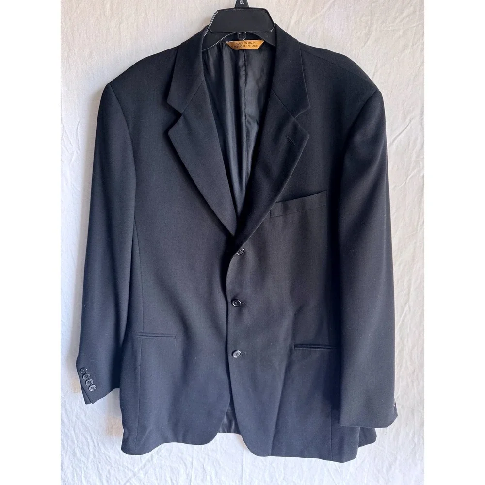 Donna Karan Signature Mens Black 100% Wool 3-Button Blazer 44L Made in‎ Italy 44